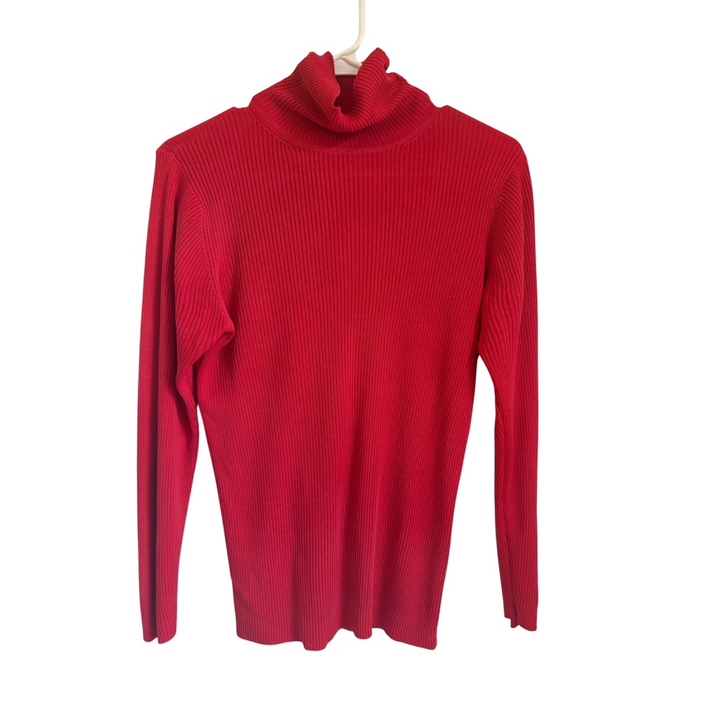 Vintage Kevo Red 100% Silk Ribbed Turtleneck Sweater Long Sleeve Womens Size M